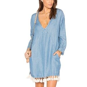 Rails Elena Dress Indigo Chambray Denim V-neck Tassel Shift Size S